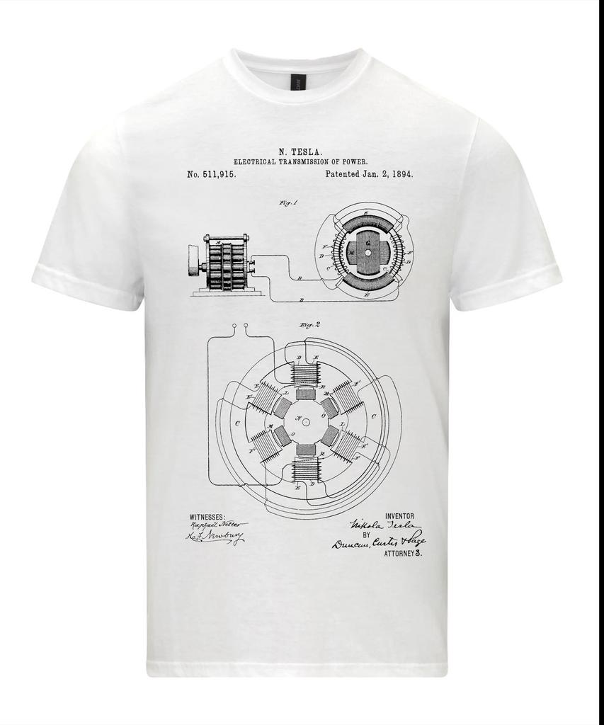 Nicola Tesla Patent na elektrický přenos Umělecký Plánek Tričko Grafická Trička Retro Streetwear Krk Krátký rukáv Pánské Tričko