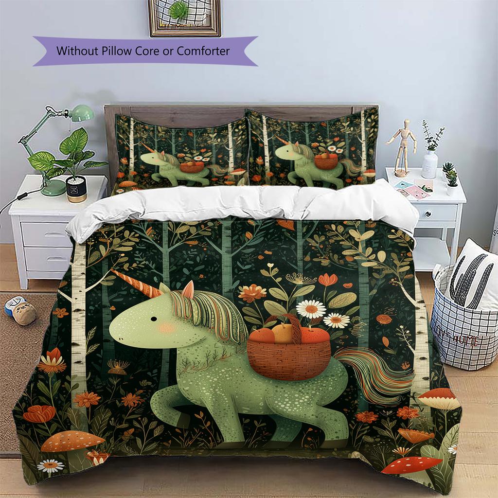 Forest Cartoon Animals Pattern Bedding Quilt Set  Home Decoration  Gift (1 * duvet cover + 2 * pillowcase  without core)