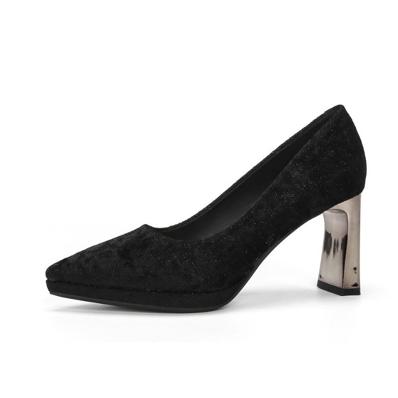 6-Pointed Thick Heel Waterproof Table Single Shoes Femininity Sexy Suede High Heels Not Tired Feet Women's Shoes