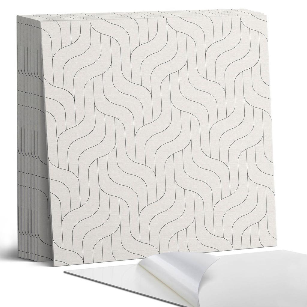 Package of Vinyl Tiles with Decor for Kitchen or Bathroom Waves In a Geometric Pattern 9X30X30 Cm