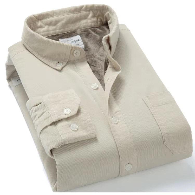 

Мужская хлопковая вельветовая теплая зимняя рубашка с толстой флисовой подкладкой, терморубашка с длинным рукавом, мужские зимние рубашки L бежевый