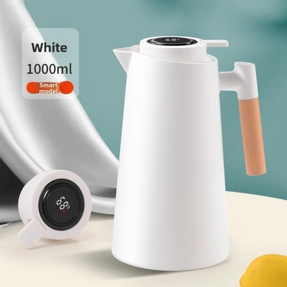 New Durable Temperature Display Vacuum Thermal Flask 1 L Wooden Handle Insulation Kettle Large Capacity with Lid Smart Thermos