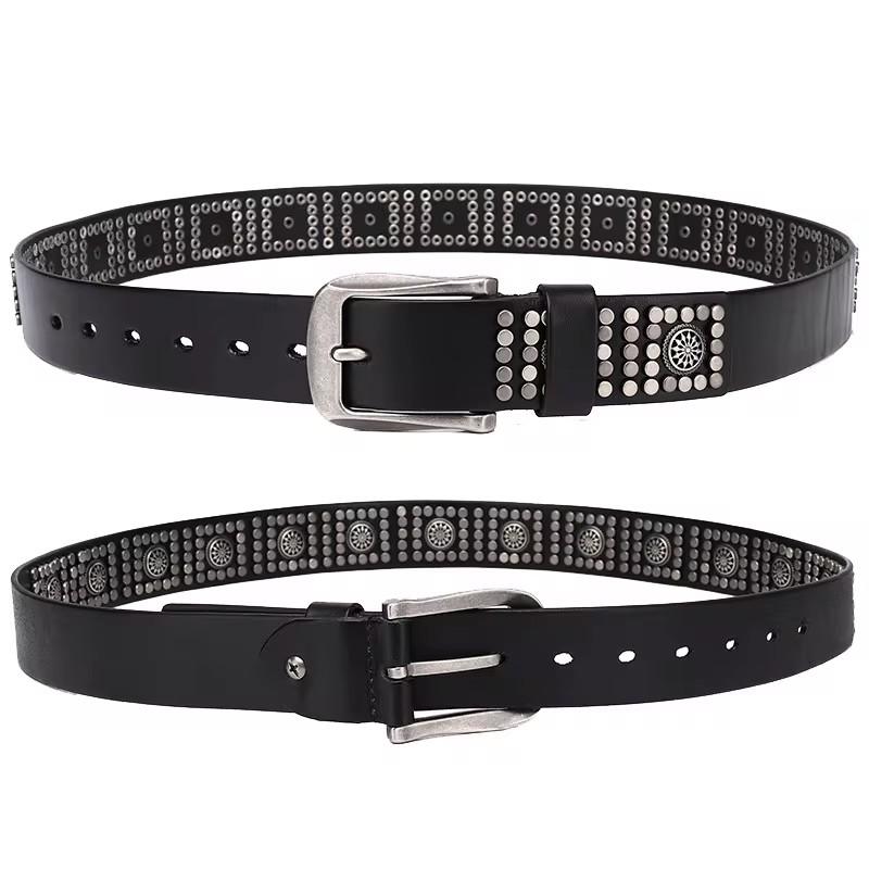 3.8CM Rivet Punk Men Pin Buckle Belt High Quality Genuine Leather Personality Belt Luxury Gift for Men Hip Hop Male Strap