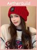 Knitted Hat Style With Letter Decor And Big Head Circumference For Wear Casual