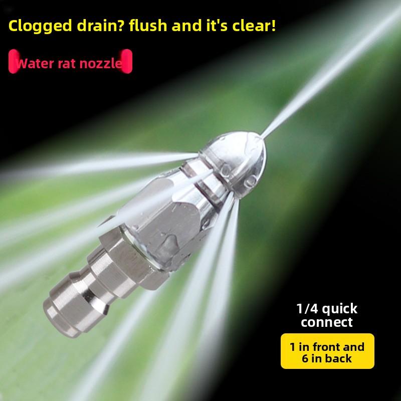 Stainless Steel 1/4 Quick Plug High Pressure Water Mouse Head Nozzle Pagoda Front 1 Rear 6 Sewer Dredging Head