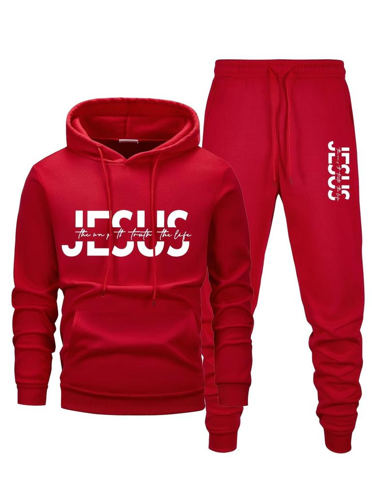 Herren Kapuzenpullover mit Buchstabenaufdruck lockere Passform, Jacke, langärmeliges Hosen-Set