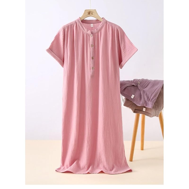 [House Yayoi] Room Dress Pajamas Cotton Blend Gauze Ladies for Summer Short Sleeve Indoor Wear Nightwear Relax Room Wear Room Wear Birthday Round Neck