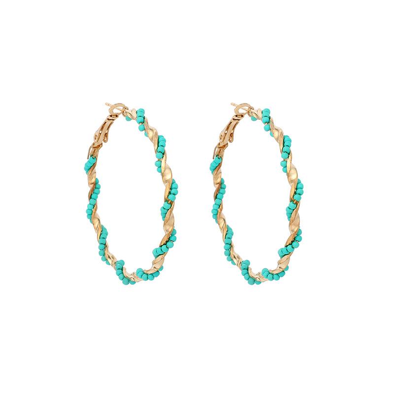 2025 New European and American Exaggerated Large Circle Earrings Trendy Ins Bohemian Round Rice Bead Ear Jewelry