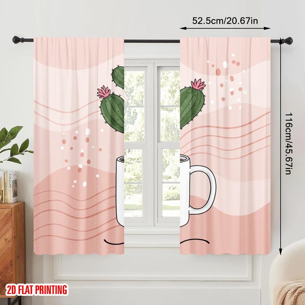 2pcs 2D Flat Printing Party Window Curtains Love Nature Cactus Polyester Without Electricity 0 for Home & Party Decoration