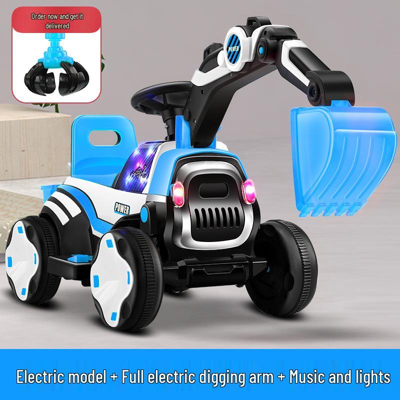 Children's Rideable Electric Excavator Toy Car with Music and Pedals