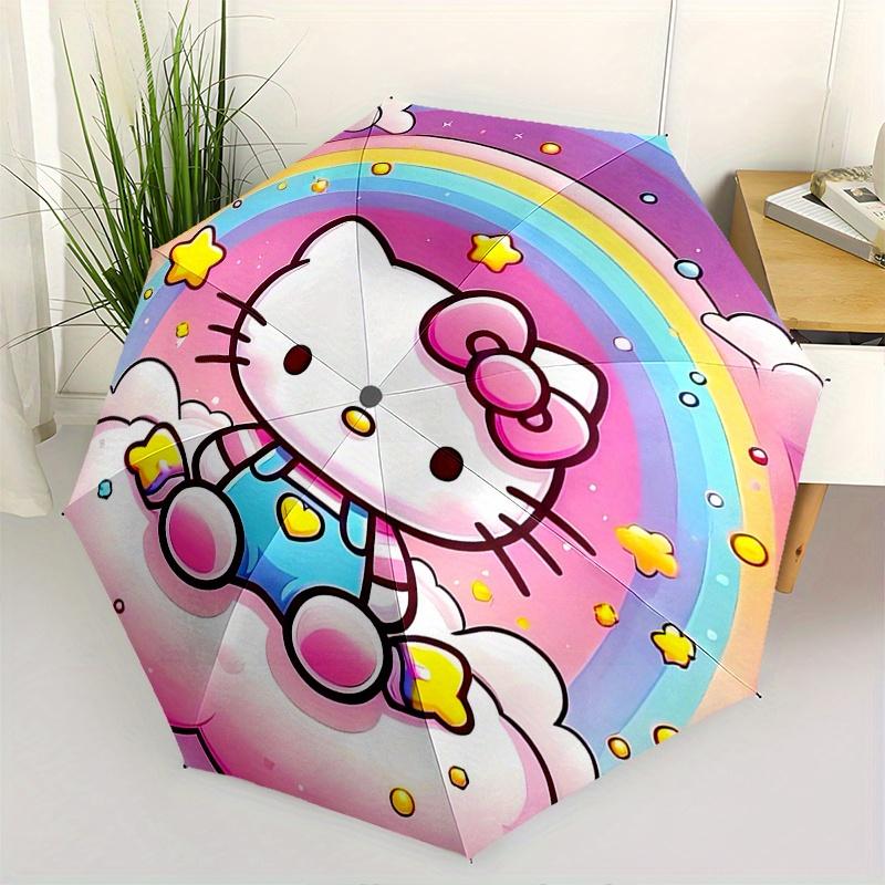 

Hello Kitty,Rainbow Automatic Folding Umbrella-Simple 8-Rib Design, Bright Cartoon Pattern, Durable Iron Frame, Suitable For Travel, Outdoor