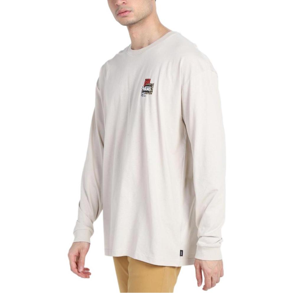 Vans Logo Print Crew Neck Long Sleeve T-Shirt Unisex Tops Beige VN0A7YJK2N1