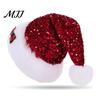 Cozy Holiday Costume Accessory Christmas Sparkly Sequins Santa Hat for Adults, Velvet Plush Glitter Bling Universal Fit Claus with Fluffy Pompom Xmas