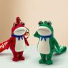 Frog Keychain Saluting Button Link Hands Realistic Texture Blue Scarf Frog Key Chain Mini Portable Lobster Clasp Backpack Pendant