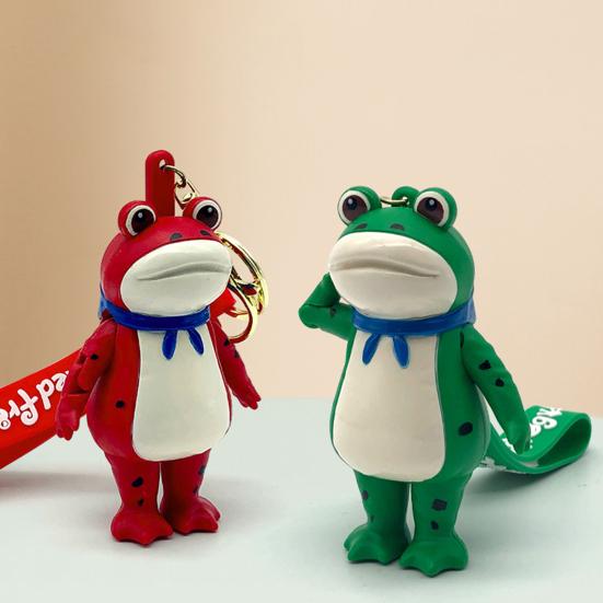 Frog Keychain Saluting Button Link Hands Realistic Texture Blue Scarf Frog Key Chain Mini Portable Lobster Clasp Backpack Pendant