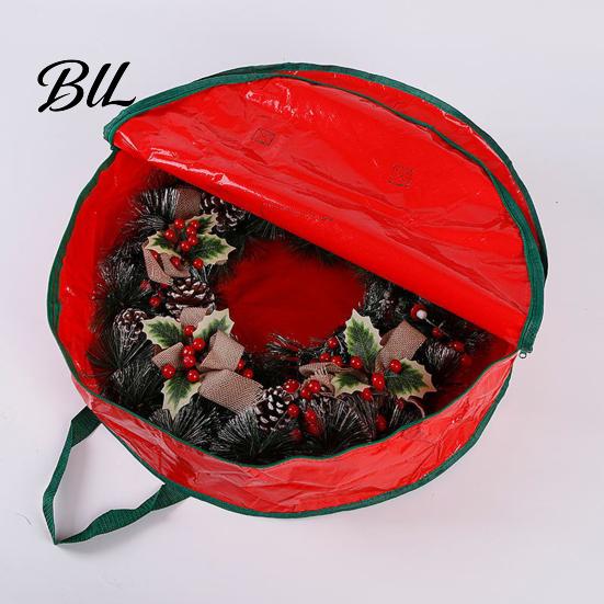 Reinforced Handle Carrying Bag Round Garland Storage with Handles, Waterproof PE Fabric Protective for Wreaths Dustproof Organizer, Zipper Closure