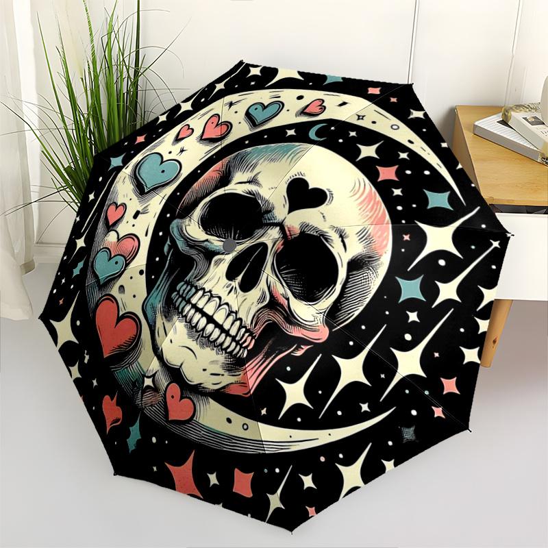 1pc Skull & Moon Automatic Open/CloseUmbrella, Portable Compact Umbrella for Men & Women A076