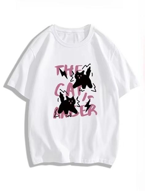 2025 Women's Horror Cat Print T-shirt for Summer Pure Cotton Short Sleeved Casual Y2k Top Suitable for Both Men and Women Tops