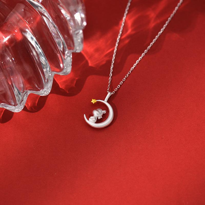 Colier Drăguț Dragon Observând Luna China-Chic Cadou Premium Lanț Guler de Lux