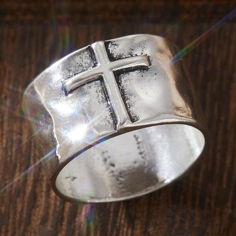 Silver Cross Ring Wide Face Retro Design Adjustable Unisex Jewelry Vintage Bold Fashion Men Women's Ring Gift Popular Gothic
