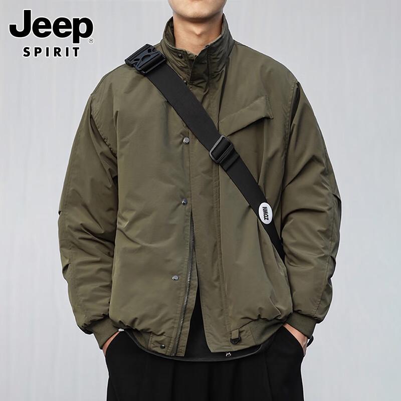JEEP SPIRIT Men's Retro Plaid Stand-Collar Winter Jacket