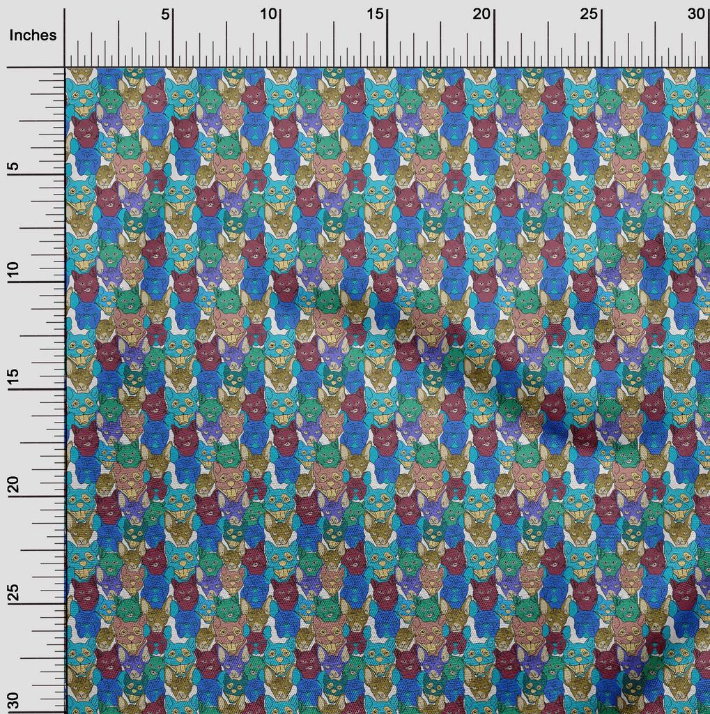 oneOone Cotton Flex Medium Blue Fabric Cat Diy Clothing Quilting Fabric Print Fabric By Yard 40 Inch