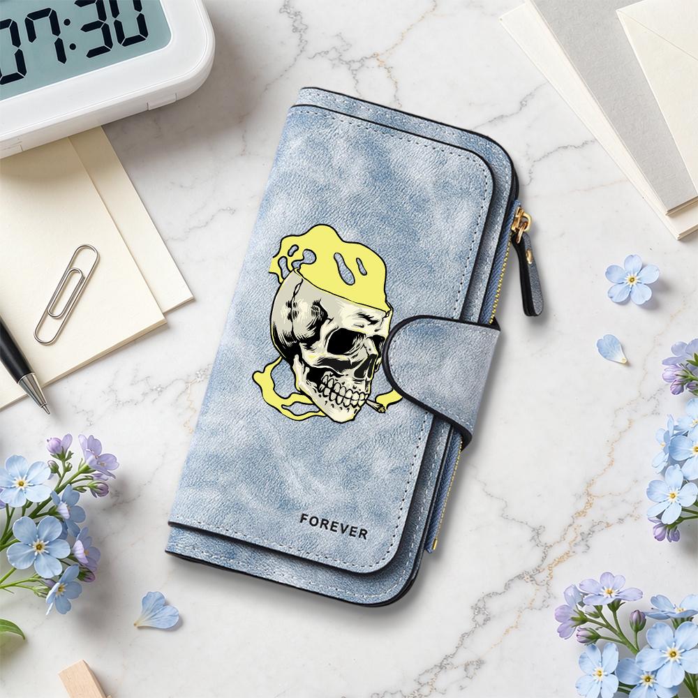 Gothic Skull Print Long Wallet Fashion PU Leather Card Holder Casual Daily Money Purse for Men Women