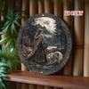 Nordic Style Aluminum Wall Art Round Viking Woman with Wolf Shield Metal Home Decor
