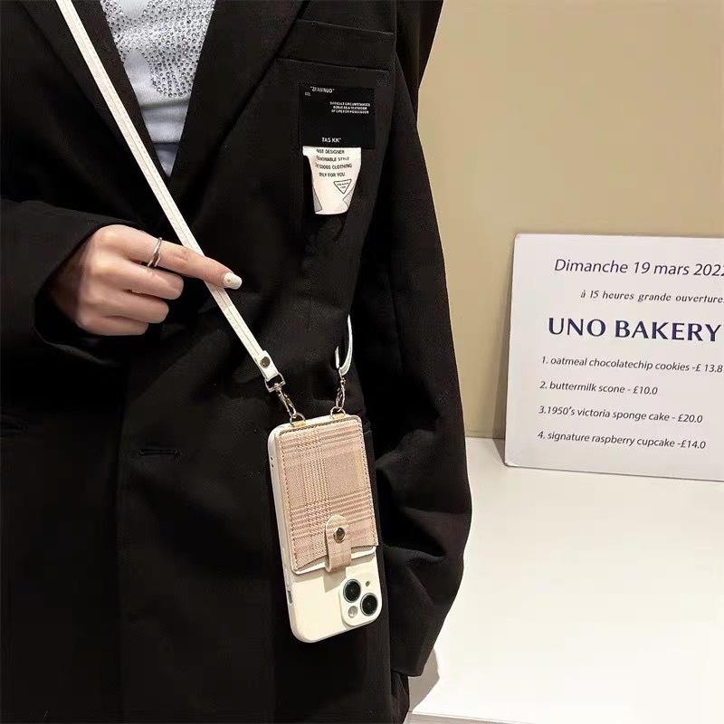 For IPhone16 Promax Coin Purse Card Holder Mobile Phone Case for Apple 15 Crossbody Rope Anti-fall Women's New Light Luxury