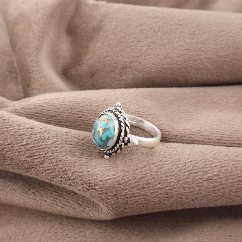 Blue Copper Turquoise Ring Handmade Gemstone Ring, 925 Solid Sterling Silver Ring Dainty Silver Jewelry, For Engagement Gift