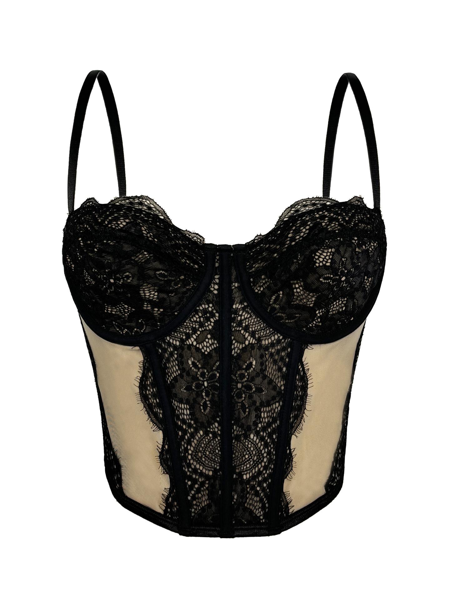 2025 Fashion Lace Patchwork Camisoles Women Corset Top High Quality Stretchy Sexy Women s Lace Lingerie 34 чёрный