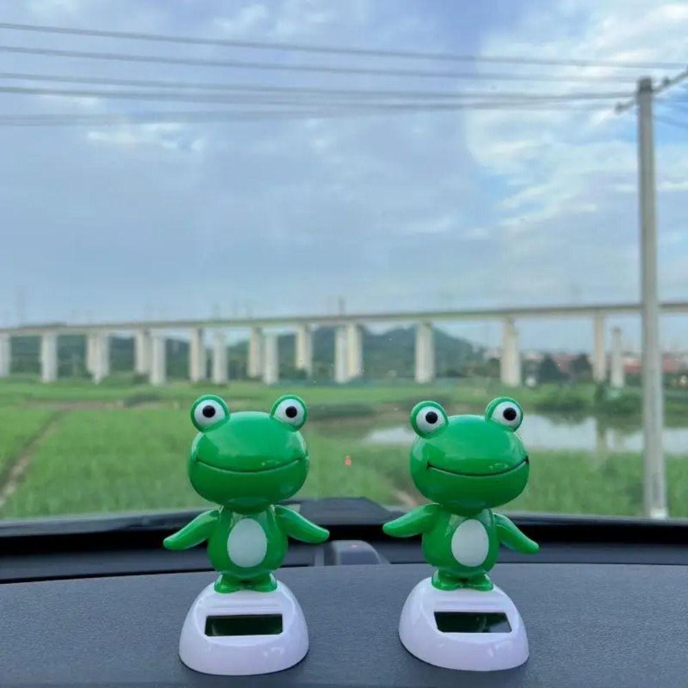 1Pcs Cute Dashboard Ornament Solar Powered Animal Frog Accessories Bobble Head Frog  Auto Interior