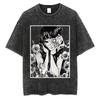 Men Fashion Washed T Shirt Streetwear Graphic Print Harajuku Hip Hop T-Shirt Summer Black Short Sleeve Cotton Loose Tops Tees