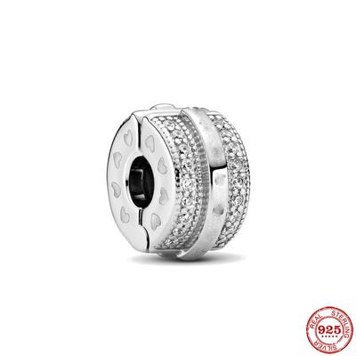 Nuovo Originale Colore Argento Linea Pavé Clip Sicurezza Fai da Te Perla Charme Adatto per Braccialetti Fashion Europei Bangles Gioielli Fai da Te P266 -Y