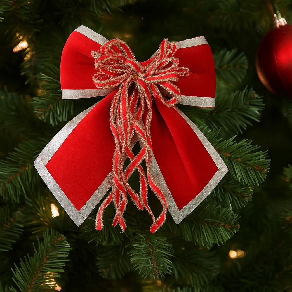 Sparkling Christmas Bow Pendant with Ribbon Flocked Wreath Decorative Bow DIY Christmas Tree Bowknot Navidad