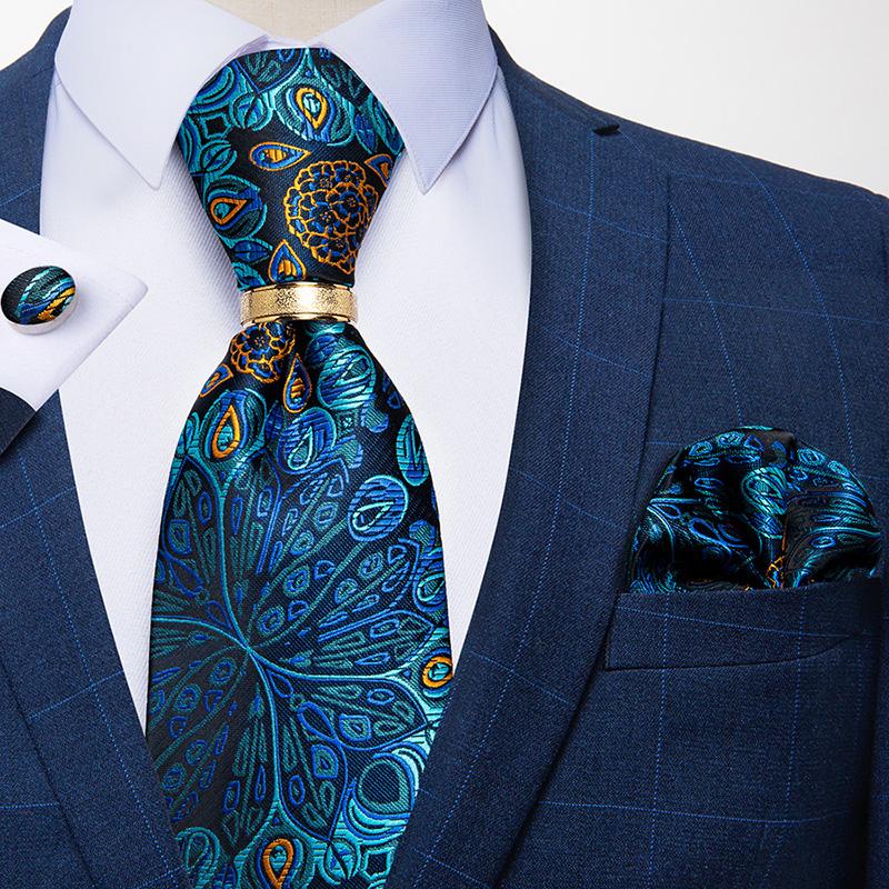 Dibangu Herren-Krawatte aus Seide, gestreift, modische Designer-Krawatte für Herren, Krawattenring, Einstecktuch, Manschettenknopf-Set, Business-Party