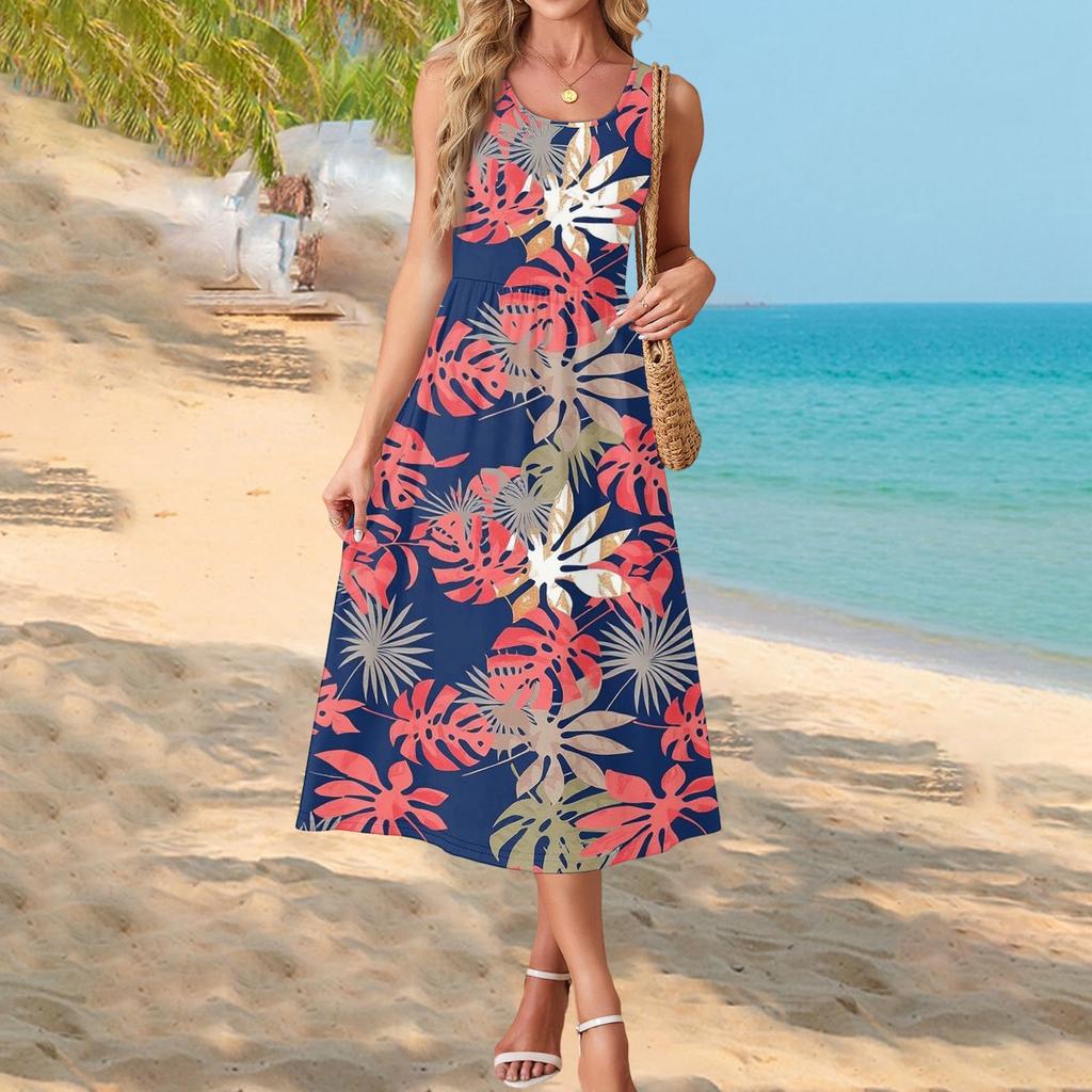 Modisches Damen-Sommerkleid, elegante Freizeitkleidung, Strandurlaub-Sonnenrock mit Taschen
