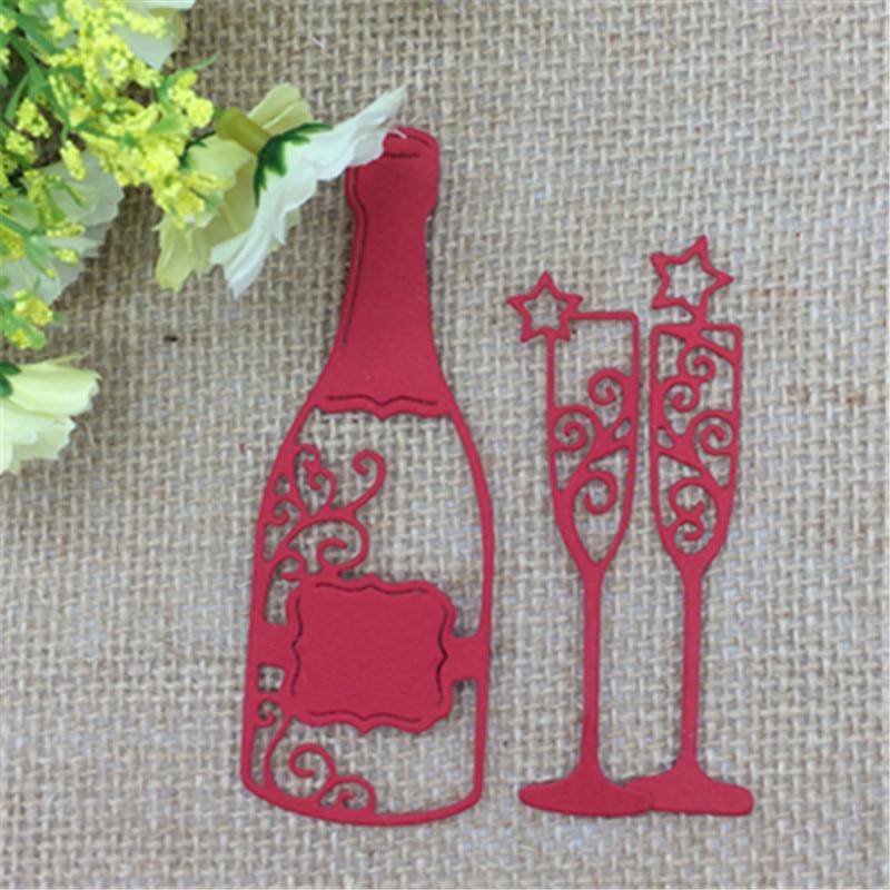 3pcs/set Wine Bottle Cup Metal Cutting Dies Stencil Scrapbooking Photo Album Card Paper Embossing