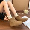 2025 autumn and winter new fashion snow boots thickened warm cotton shoes mustard green cute bread shoes flat short boots
