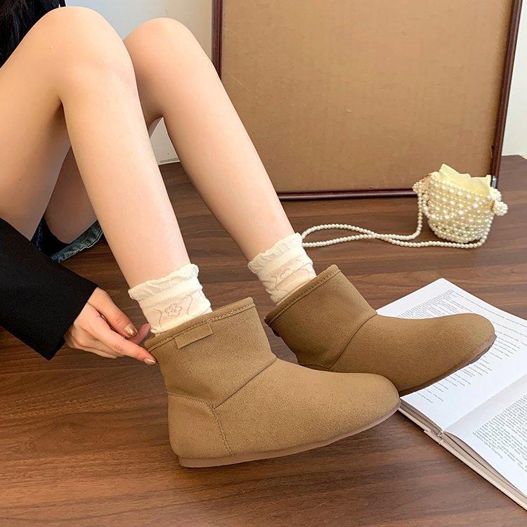 2025 autumn and winter new fashion snow boots thickened warm cotton shoes mustard green cute bread shoes flat short boots