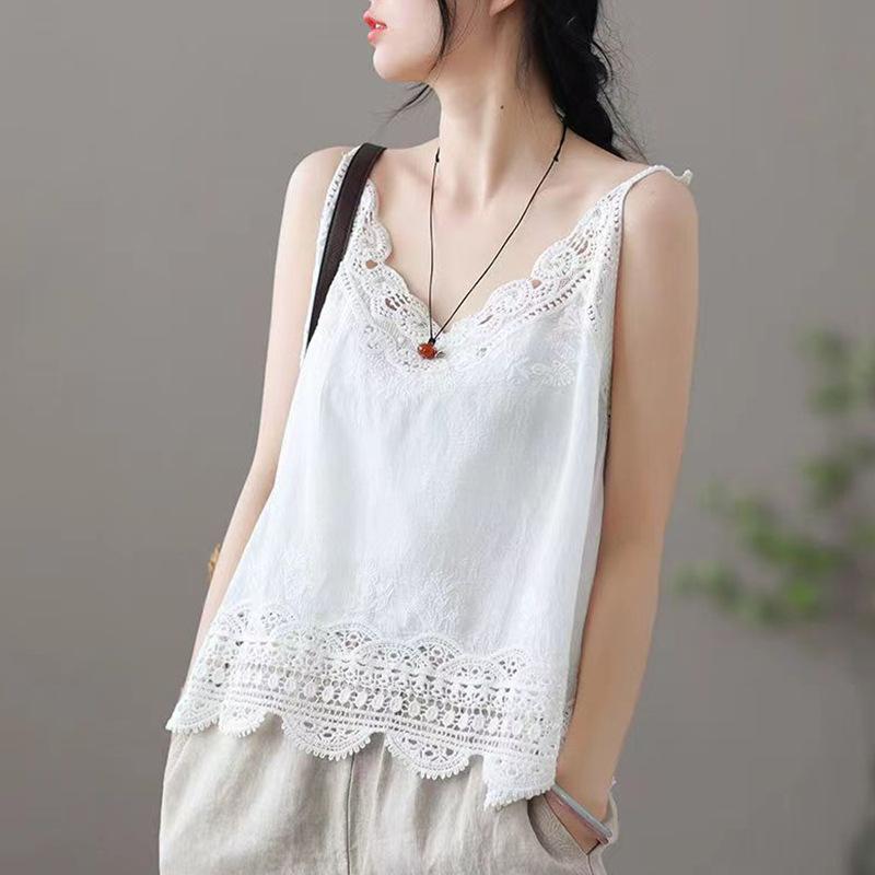 Small suspenders summer new retro literary and simple thin versatile bottoming shirt Mori lace vest women's AL