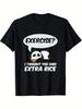 Men's Funny Panda  Workout I Thought You Said Extra Rice  T-Shirt- Size 3X Black Casual and Fitness T-Shirt with Chinese