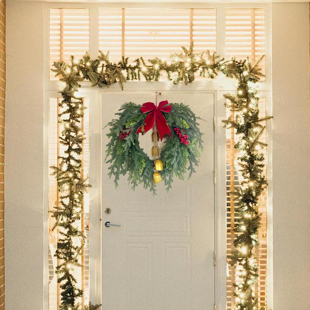 Festive Wreath Holiday Wreath Festive Christmas Pine Wreath with Bell Bow for Front Door Mantel Decor for Holiday for Christmas