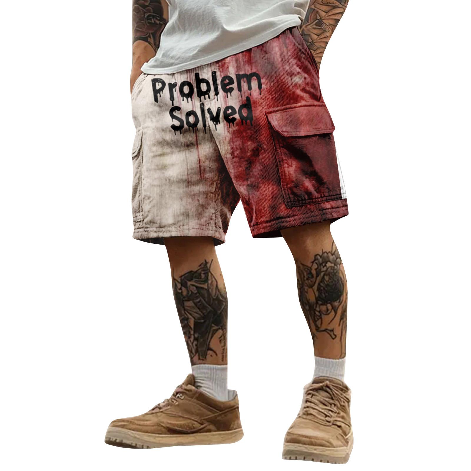 

Men s Halloween Printed Cargo Multi Pocket Loose Casual Sports Shorts L червоний