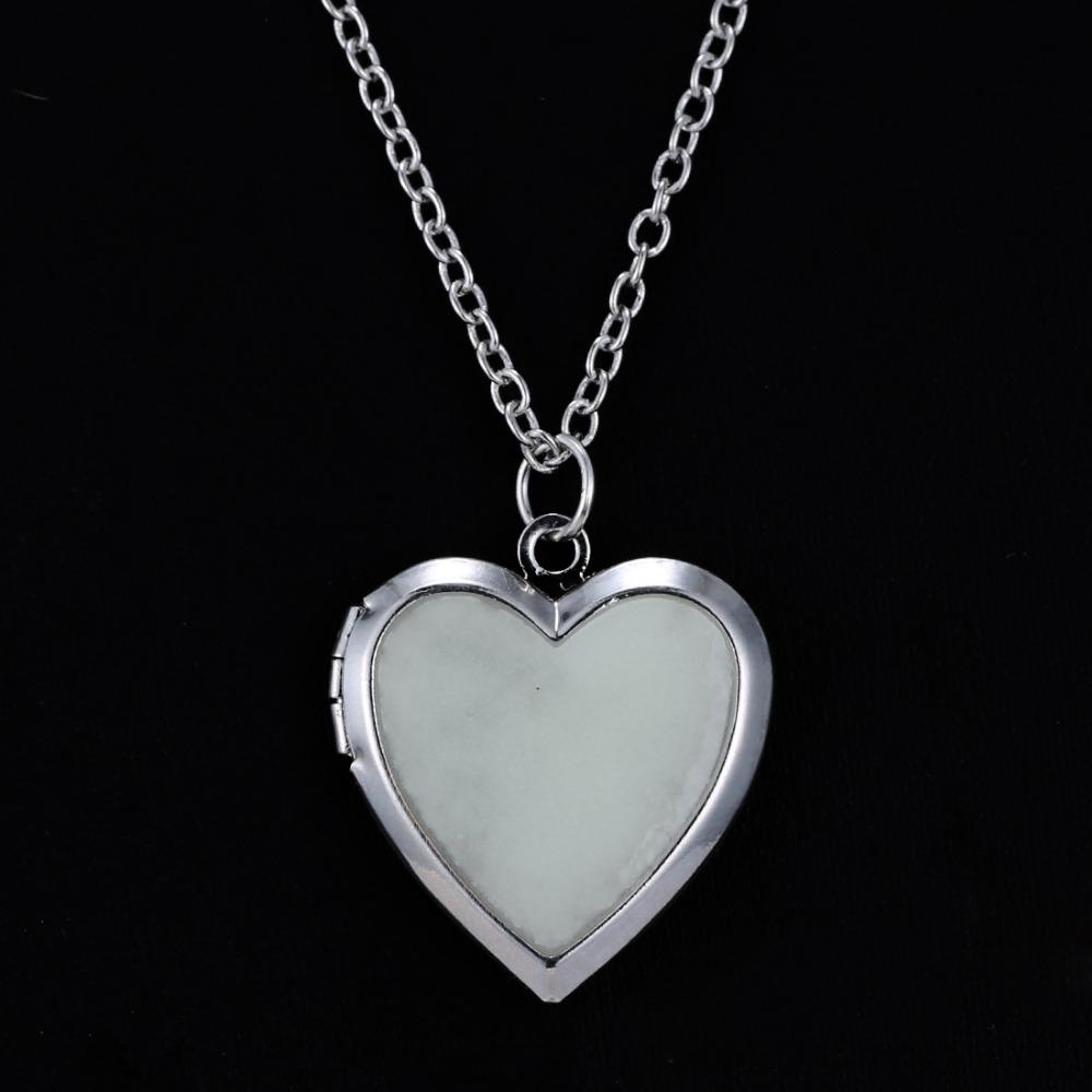 Vintage Glowing Blue Light Heart Pendant Necklace Glow in the dark Couple Necklace for Women Men Birthday Jewelry Lovers Gift