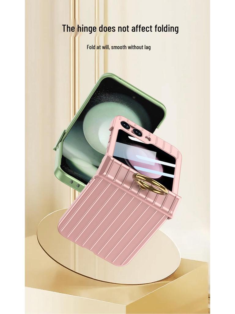 Samsung Z Flip 5 Travel Suitcase Case: Ultra-thin, Hinge Finger Ring, Foldable Screen Protector Flip 6-Compatible
