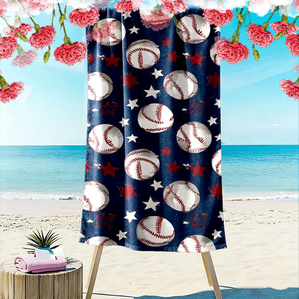 Baseballs and shining stars Print beach towel, quick drying, suitable for travel, outdoor sports, jogging, the beach and swimming, gift