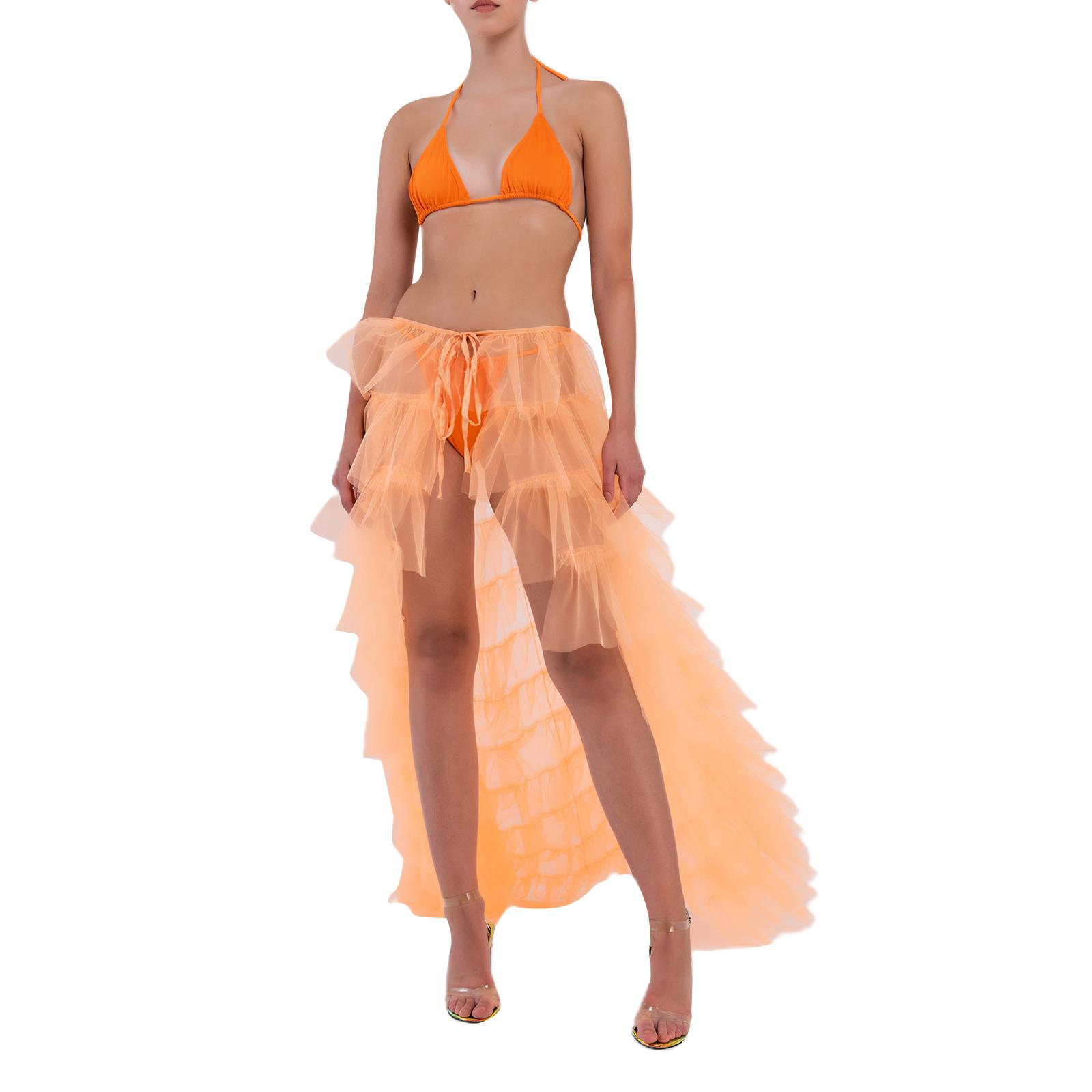 

Женская юбка из тюля, однотонная сетчатая юбка с завязками, нестандартная юбка длиной до пола для гостей на свадьбе, ужина, коктейльной вечеринки One Size оранжевый