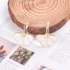 1 Pair of Elegant French Flower Pendant Women's Earrings, Gold Alloy Design, White Enamel Petals