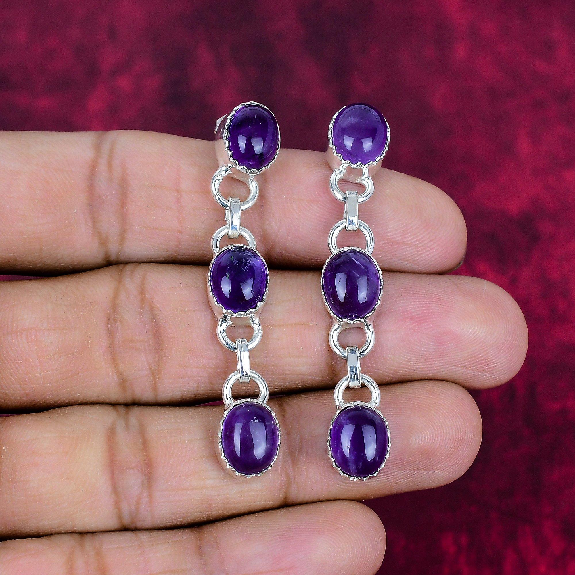 

Серьги с аметистом, ювелирные изделия из драгоценных камней, серьги из цельного серебра 925 пробы, подарок для женщин, серьги ручной работы 2.17 Inches фиолетовый